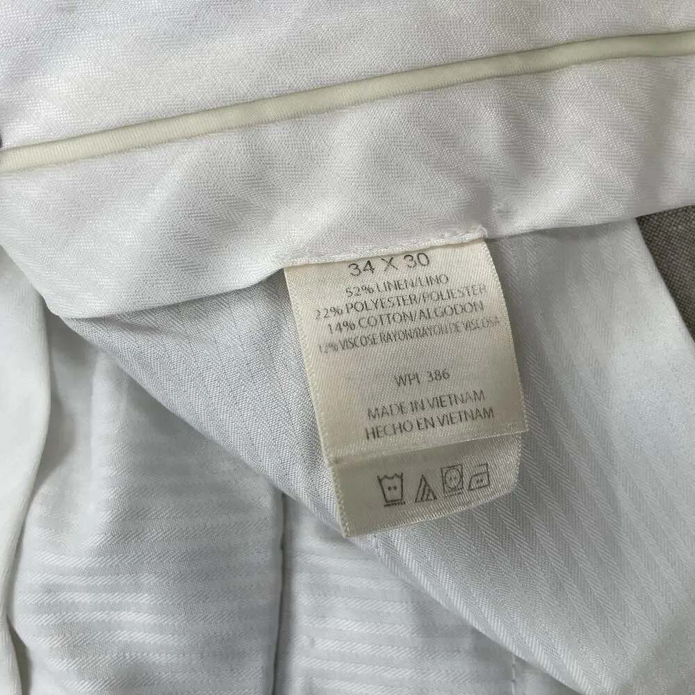 Kenneth Cole Reaction Men Linen Blend Pants Sz 34 x 30
